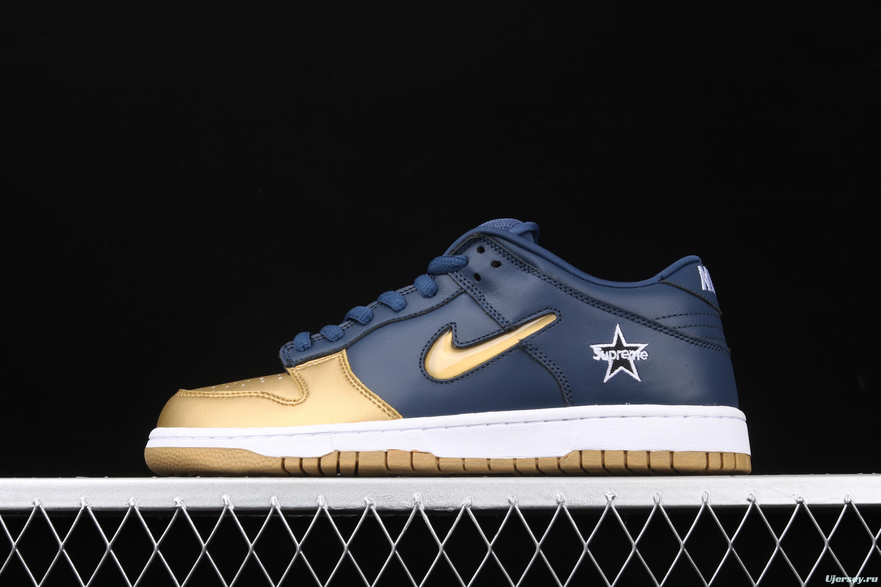 Supreme x NIKE DUNK SB Royal Blue and Gold Jelly Classical Skateboard shoes CK3480-700