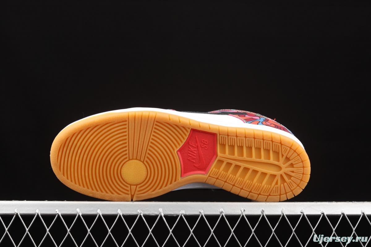 Parra x NIKE DUNK SB Low Pro White, Blue and Red Abstract Art Olympic Slam Dunk Series retro low-side leisure sports skateboard shoes DH7695-600