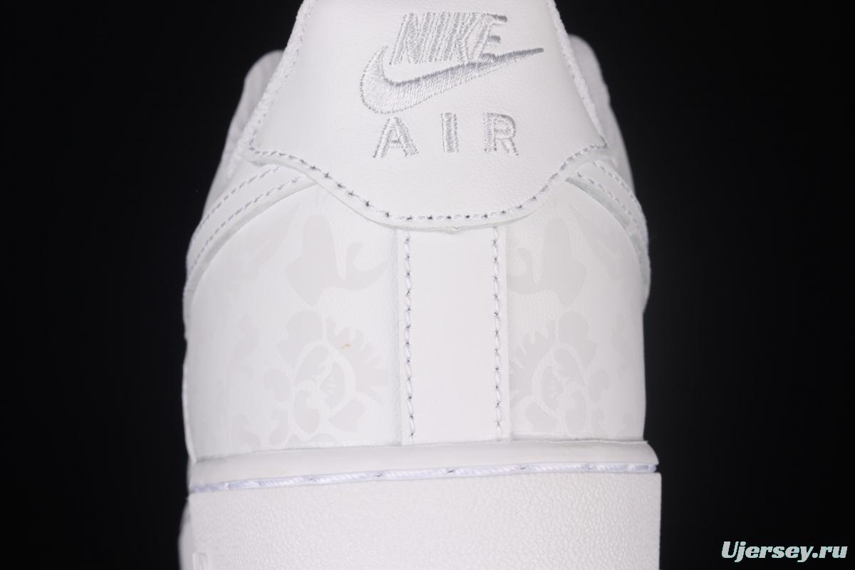 NIKE Air Force 1: 07 Low flower printed all-white low-top casual board shoes DD8959-100