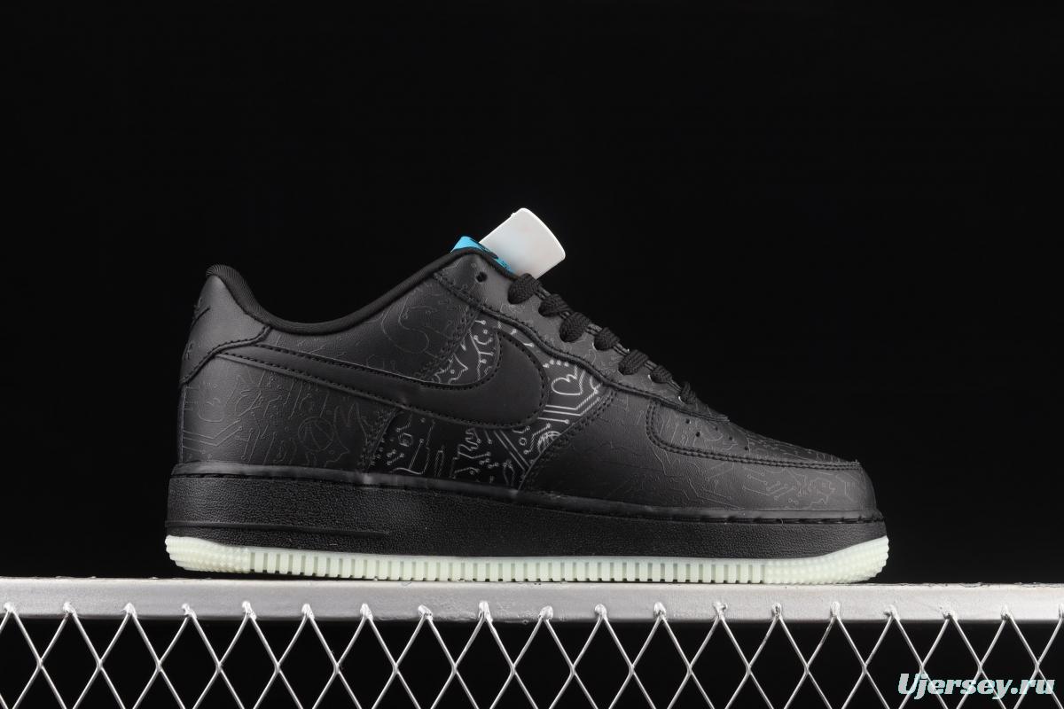 NIKE Air Force 1' 07 Low black and blue luminous low-top casual board shoes DH5354-001