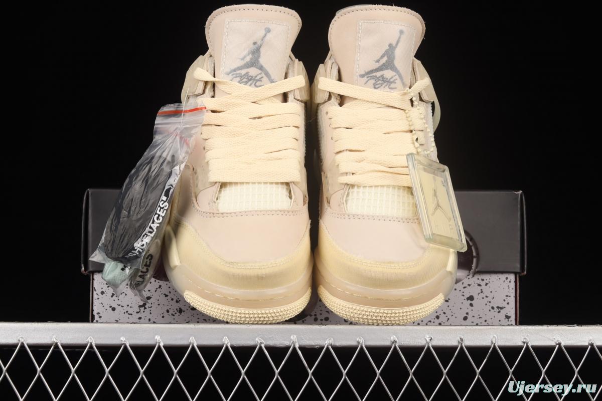 OFF-WHITE x Air Jordan 4 Retro Cream/Sail retro leisure sports culture basketball shoes CV9388-100