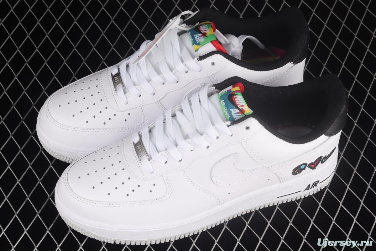 NIKE Air Force 11607 Low Peace Love Swoosh white and black graphic printed low-top casual board shoes DM8148-100