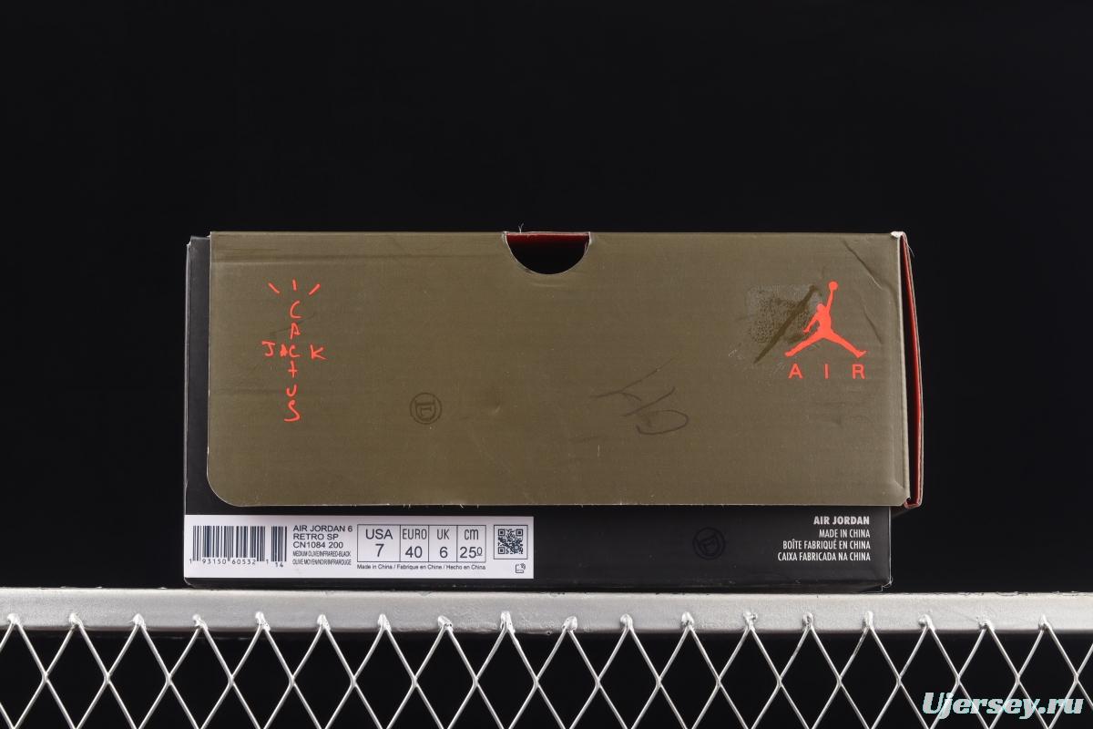 Travis Scott x Air Jordan 6 TS co-signed Pocket Army Green Night Light Basketball shoes CN1084-200