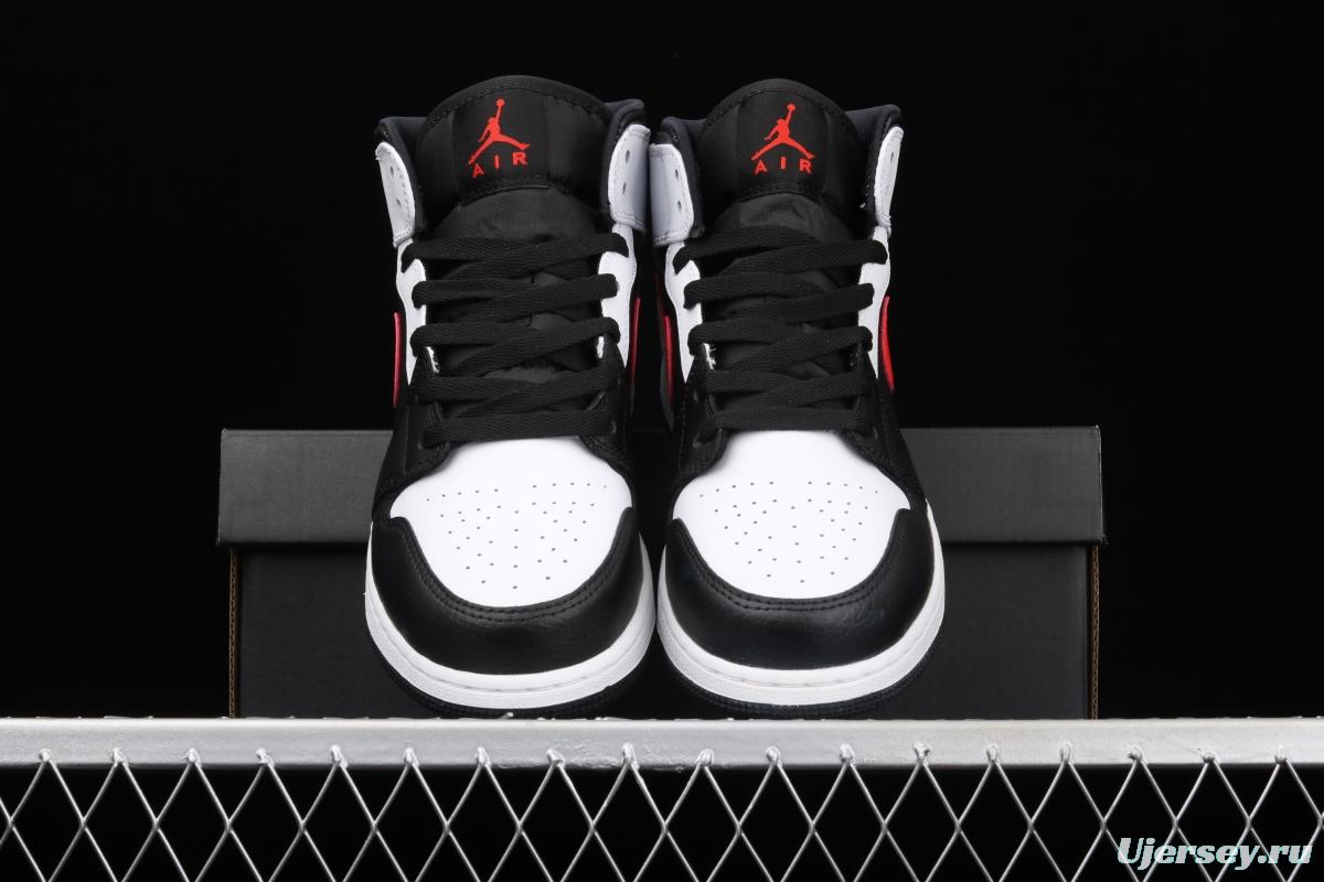 Air Jordan 1 Mid black white red hook Zhongbang basketball shoes 554725-075