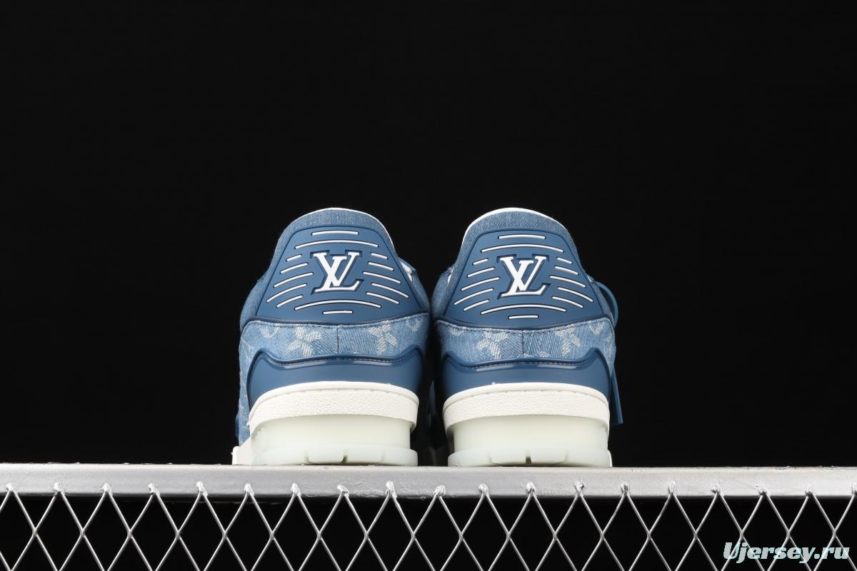 Authentic LV 2021ss early spring fashion catwalk sneakers 400N Blue denim