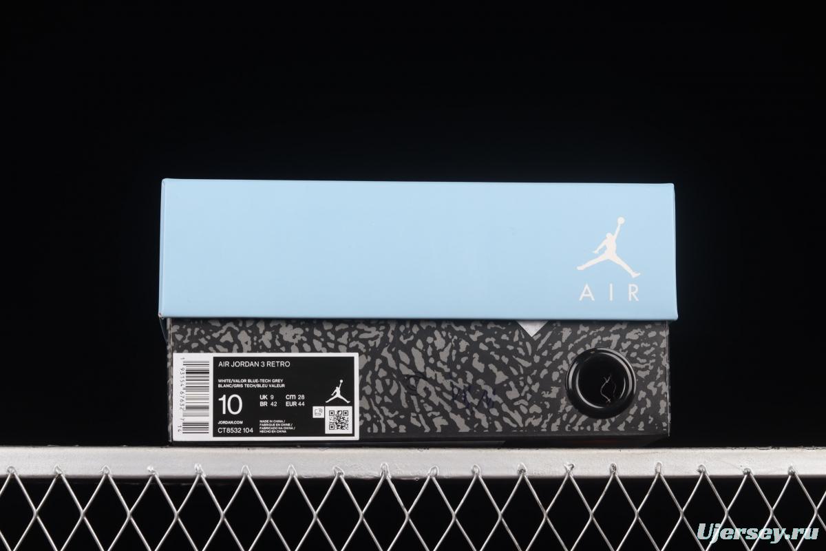 Air Jordan 3 UNC AJ3 Joe 3 North Carolina blue white burst blue crack in the basketball shoes CT8532-104