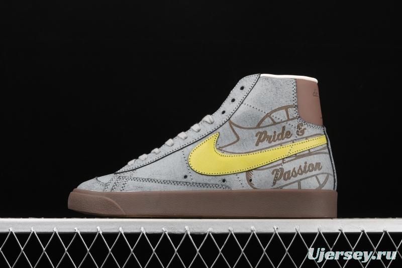 NIKE Blazer Mid'77 Motivation Limited Edition SB Gray Yellow Leisure Board shoes CW6016-100