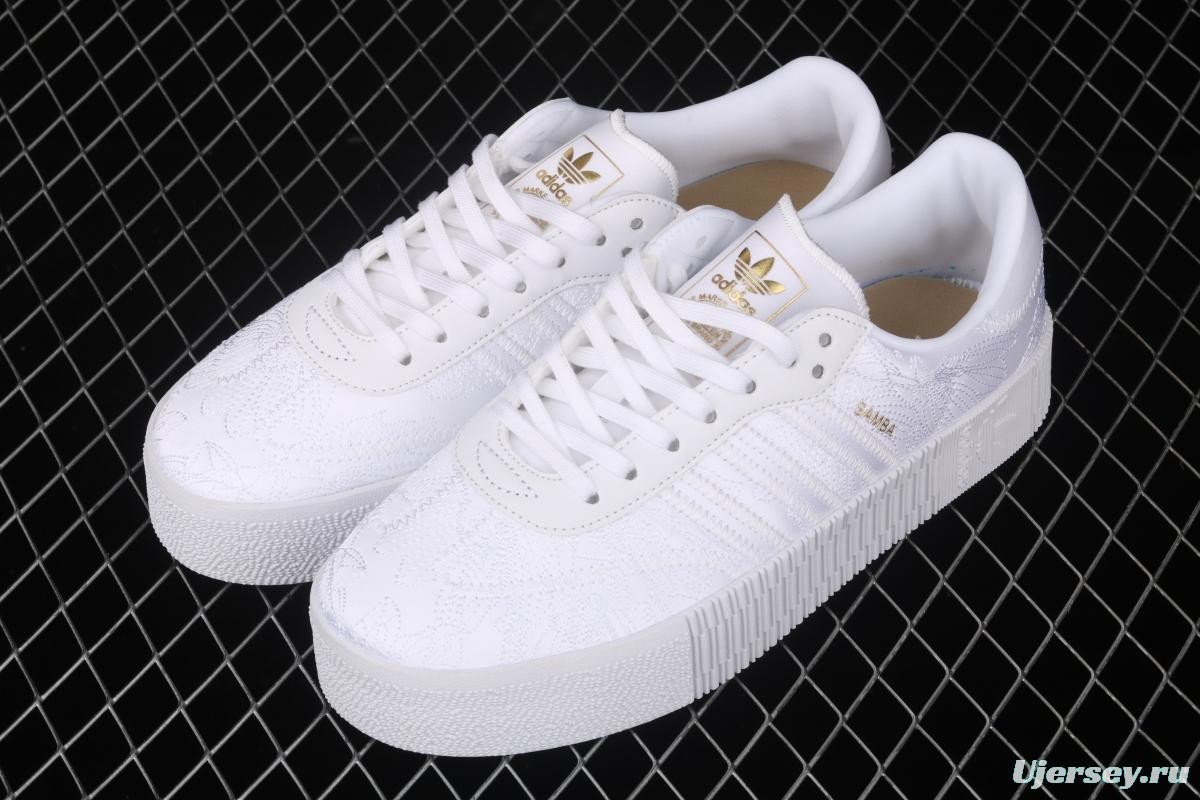 Adidas Sambarose W EG5158 clover vintage pure white embroidered thick-soled high board shoes