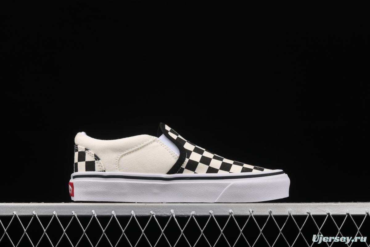 Vans Asher black and white checkerboard plaid Loafers Shoes retro low upper canvas casual shoes VN000SEQIPD