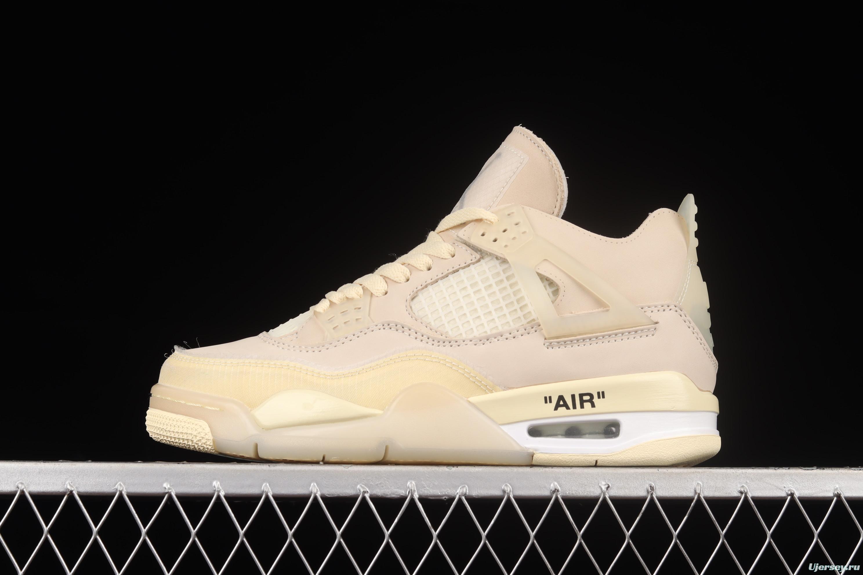 OFF-WHITE x Air Jordan 4 Retro Cream/Sail retro leisure sports culture basketball shoes CV9388-100