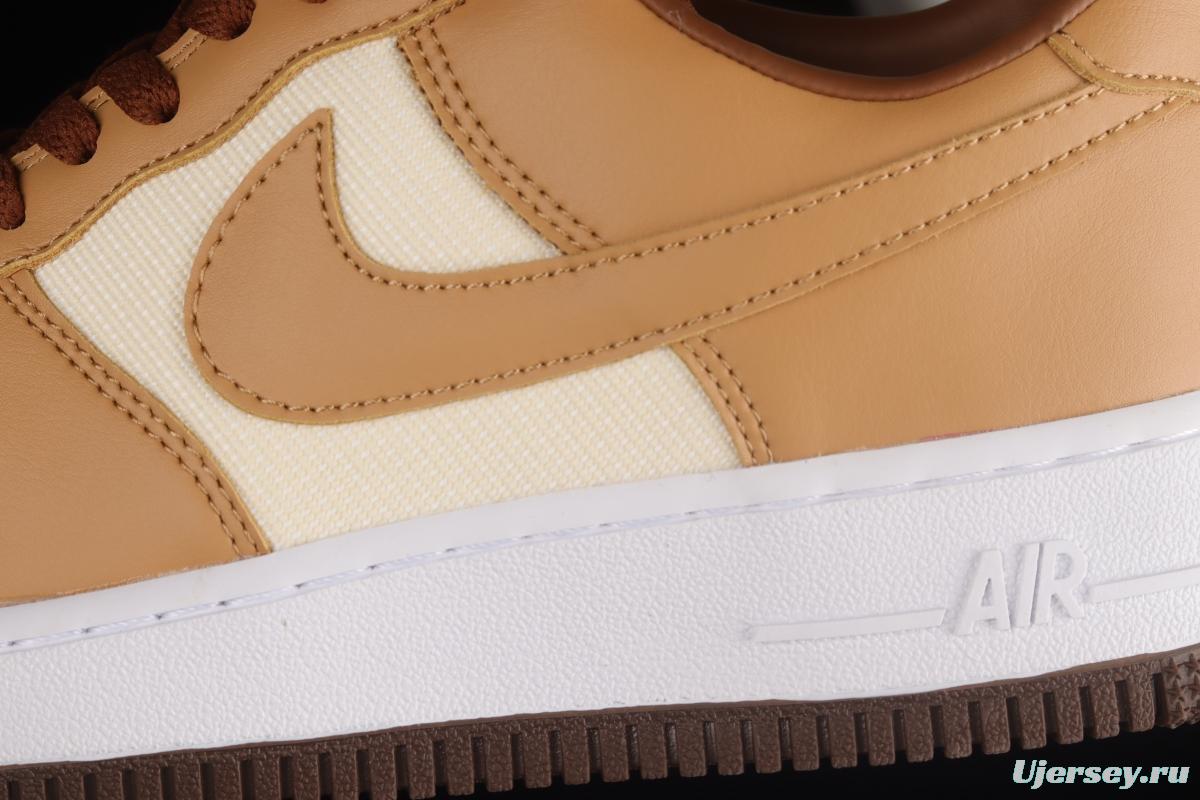 NIKE Air Force 1'07 Low milk tea brown canvas leather color matching low-top casual sneakers DJ6395-100