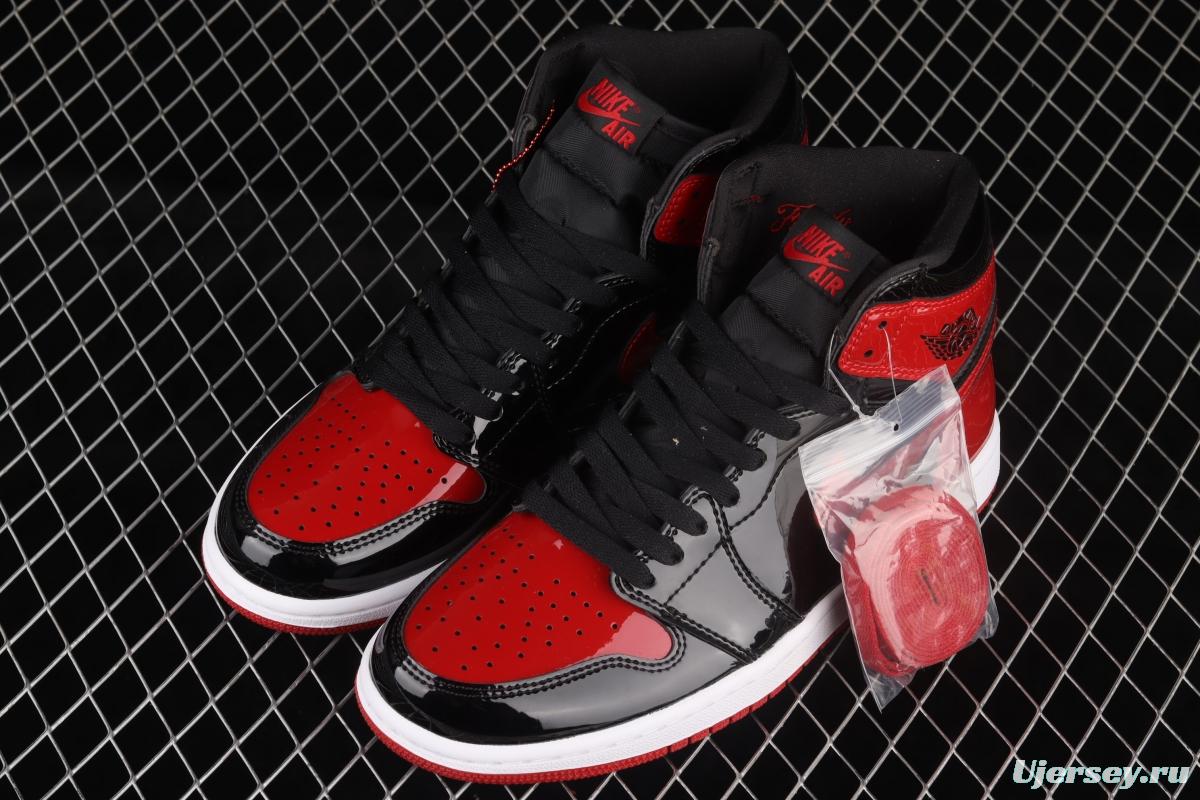 Air Jordan 1 High OG Bred Patent lacquered leather black and red high top basketball shoes 555088-063