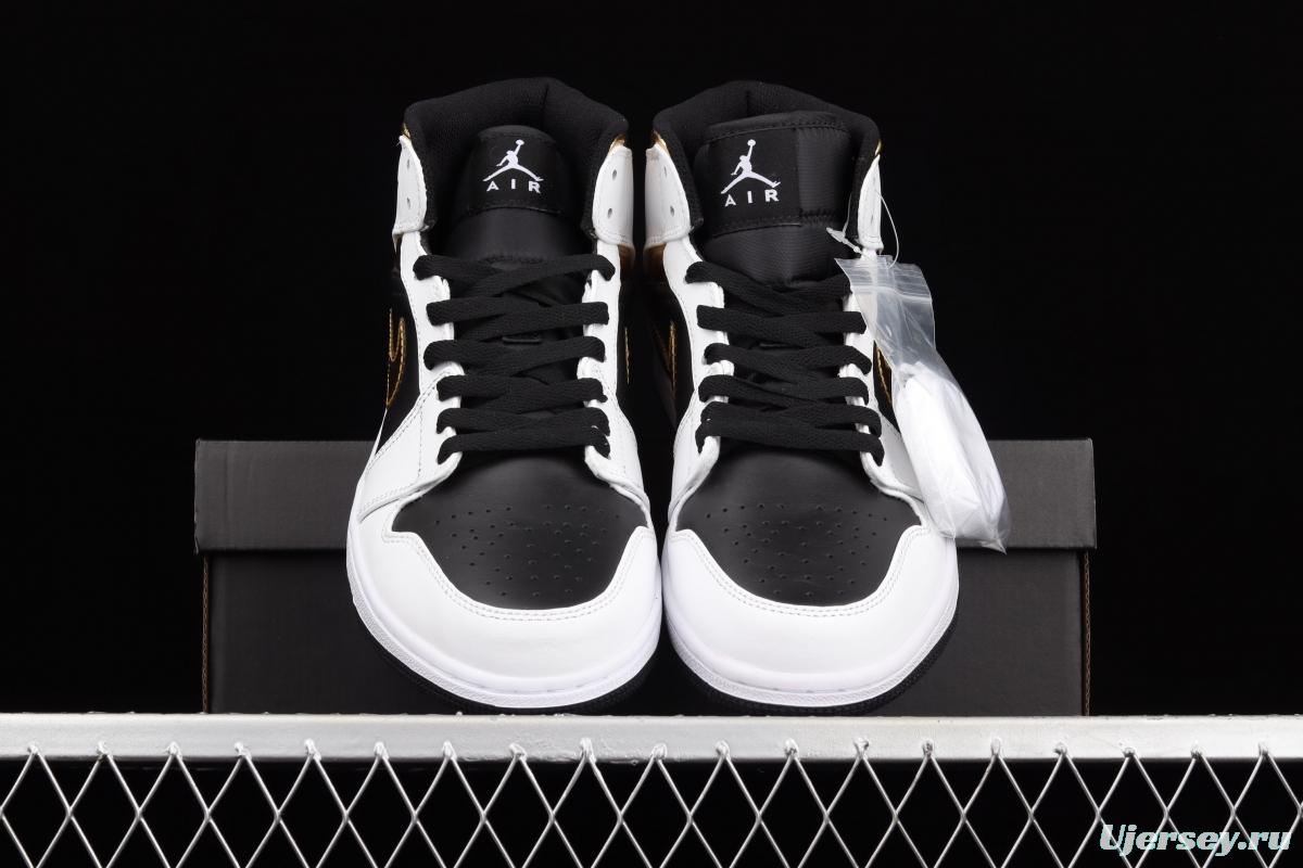 Air Jordan 1 Mid SE white and black gold Zhongbang basketball shoes 554724-190