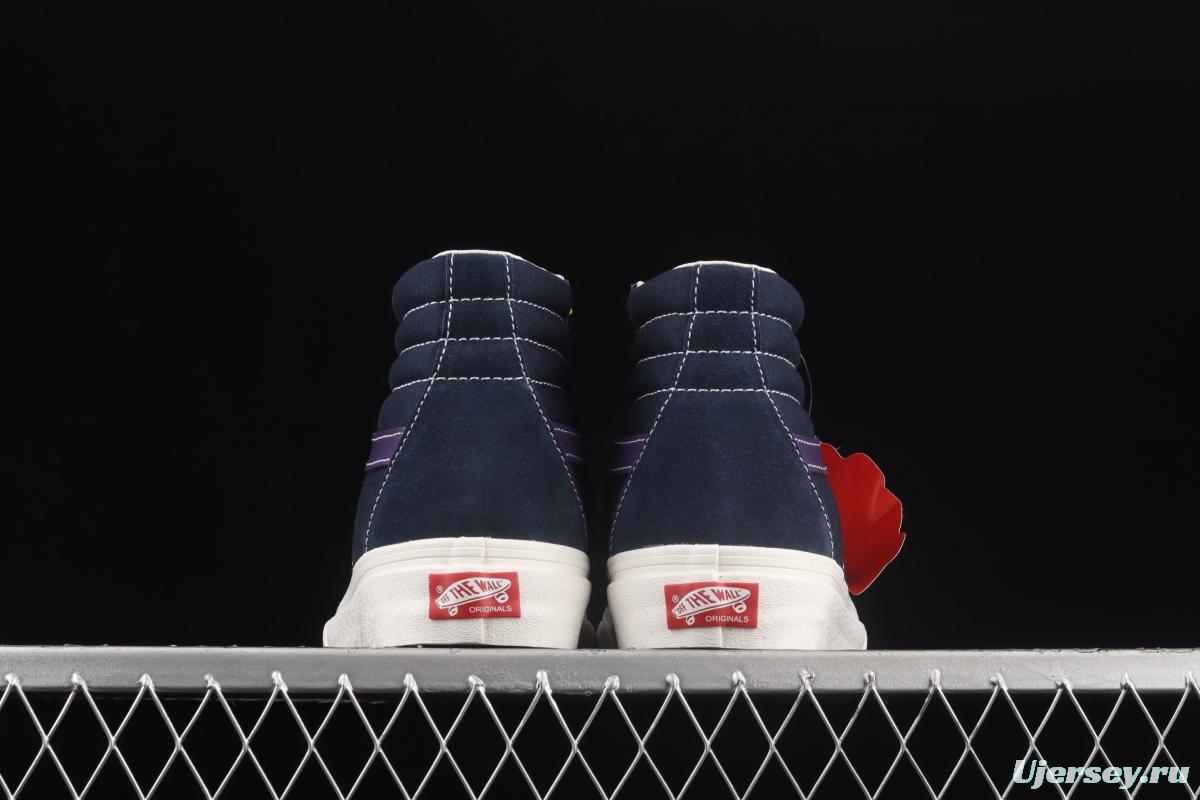 Vans Sk8-Hi vintage navy blue color matching high-top classic canvas skateboard shoes VN0A4BVB20T
