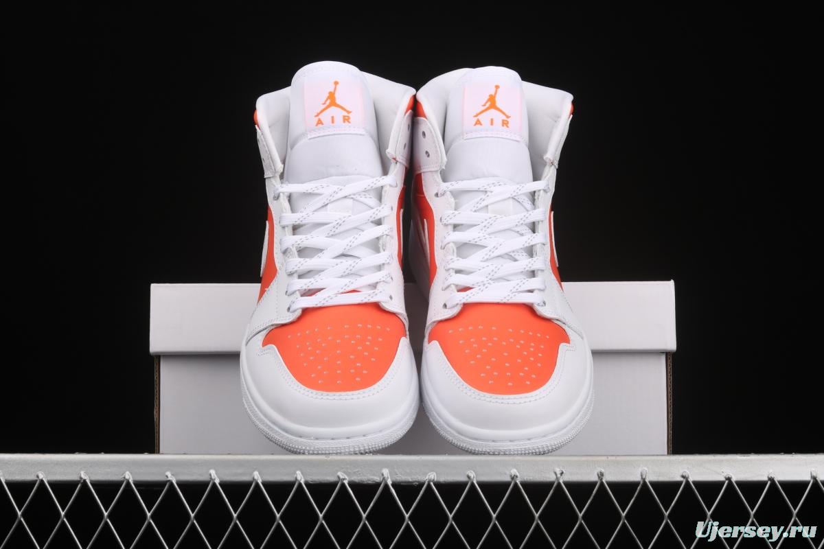 Air Jordan 1 Mid White Orange Zhongbang Basketball shoes CZ0774-800