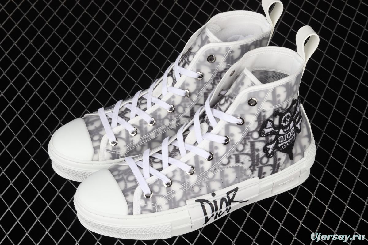 Authentic Dior B23 Oblique High Top Sneakers Dior CD ghosting high upper board shoes 3SH118YJR 063 White/Black