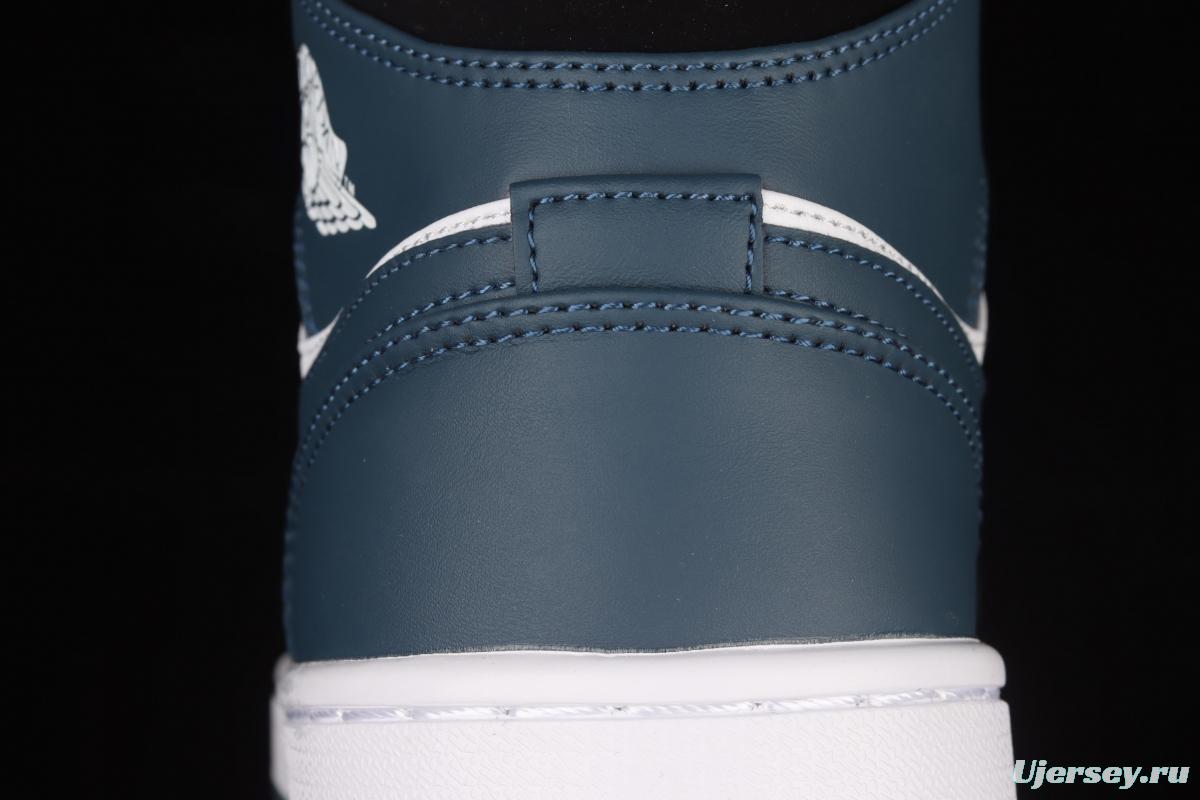 Air Jordan 1 Mid Dark Teal Qinglan Zhongbang basketball shoes 554724-411