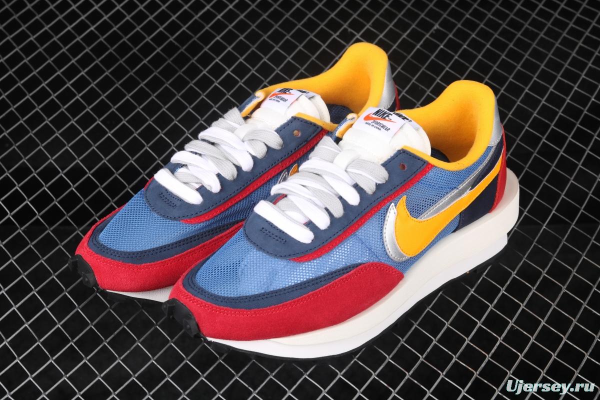 Sacai x NIKE LVD Waffle Daybreak co-signed catwalk style net gauze leather splicing double hook Swoosh running shoes BV0073-400