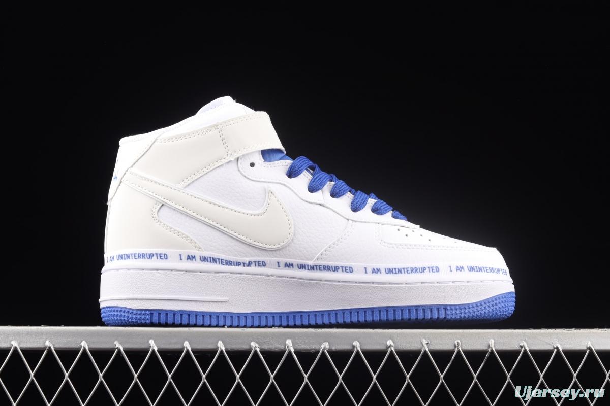 NIKE Air Force 1x 07 Mid x Uniterrupted white and blue graffiti James co-signed the same 3M reflective medium side leisure sports board shoes CT1206-600