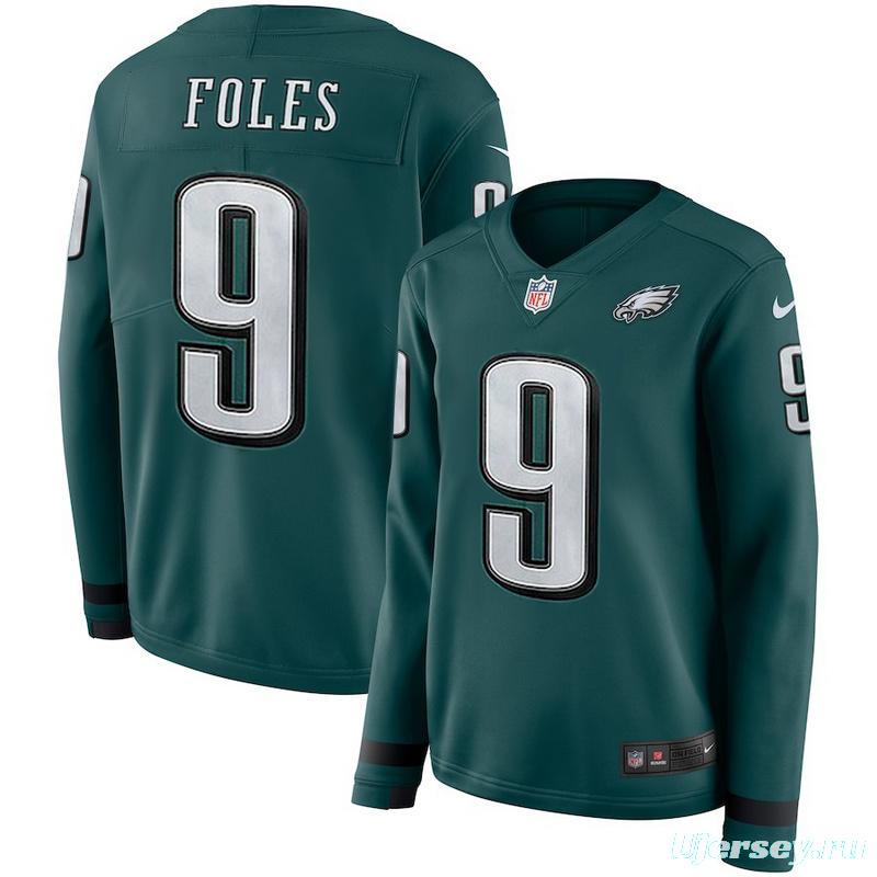 Women's Nick Foles Green Therma Long Sleeve Player Limited Team Jersey