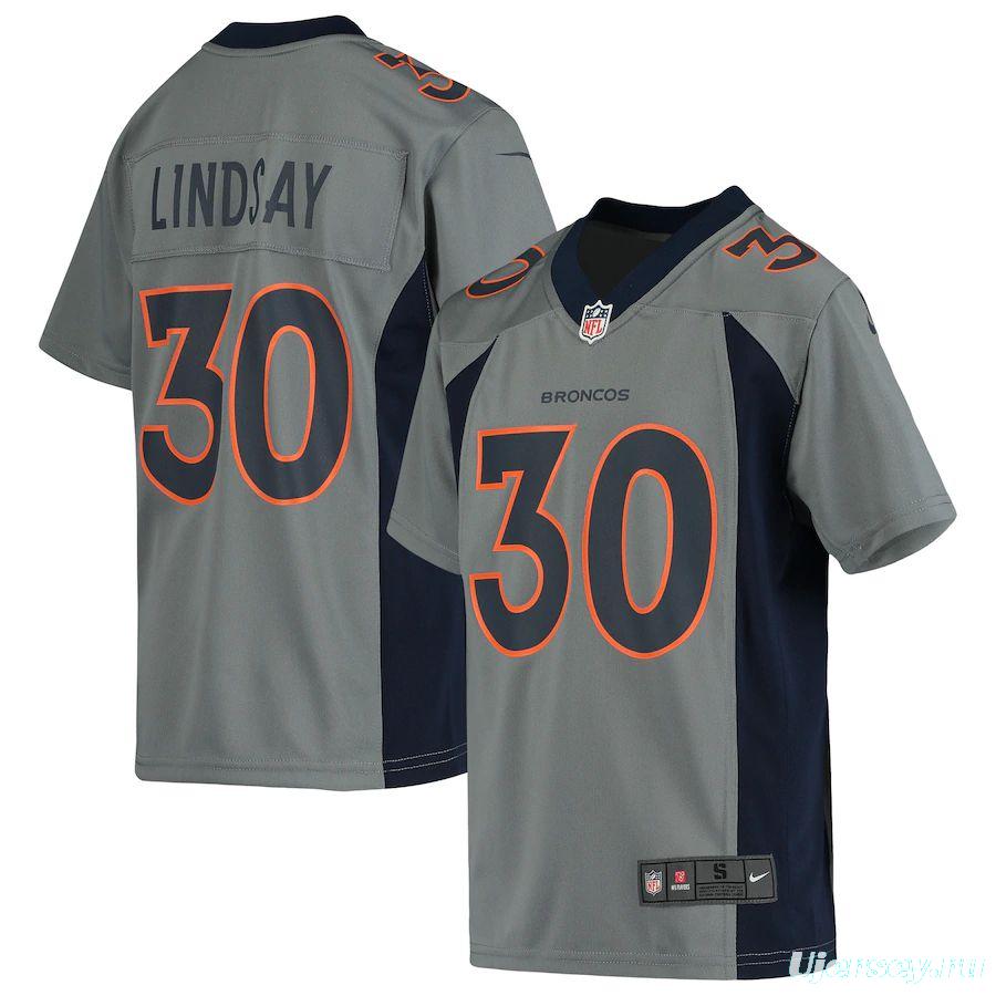 Youth Phillip Lindsay Gray Inverted Player Limited Team Jersey