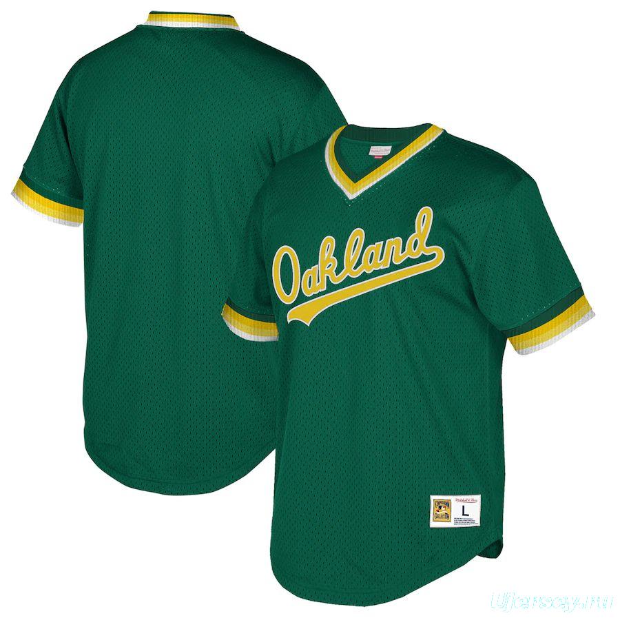 Men's Green Cooperstown Collection Mesh Wordmark V-Neck Throwback Jersey