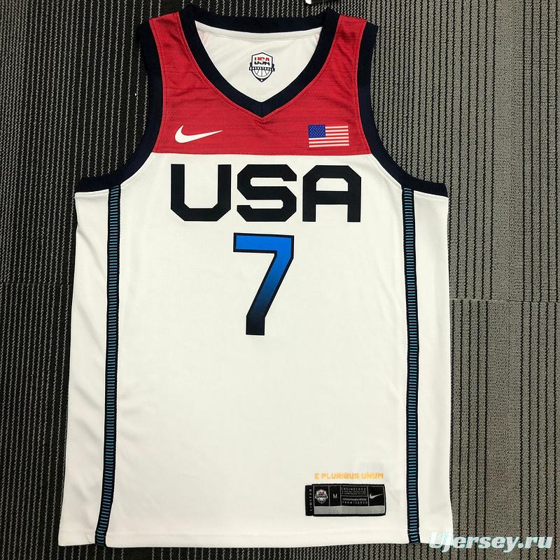 Thai Version Men's Kevin Durant White USA Basketball Player Jersey