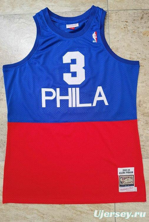 Men's Allen Iverson Blue And Red Retro Classic Team Jersey