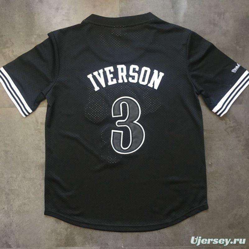 Men's Allen Iverson Black Retro Classic Team Short Sleeve Jersey