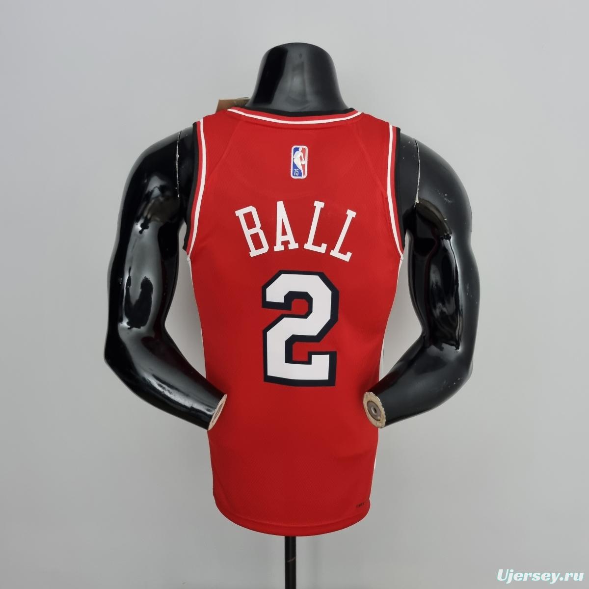 75th Anniversary 2022 Season Chicago Bulls BALL #2 City Edition Red NBA Jersey