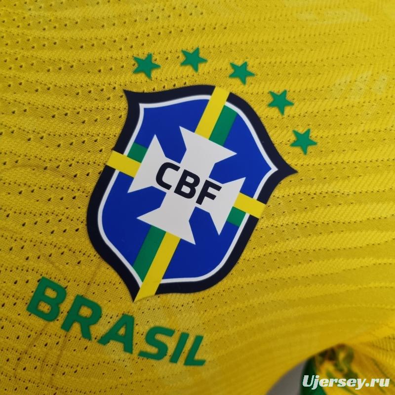 2022 Brazil Player Version Classic Yellow Soccer Jersey