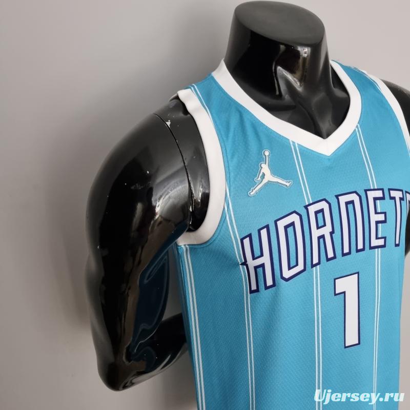 75th Anniversary Ball #1 Charlotte Hornets Blue NBA Jersey