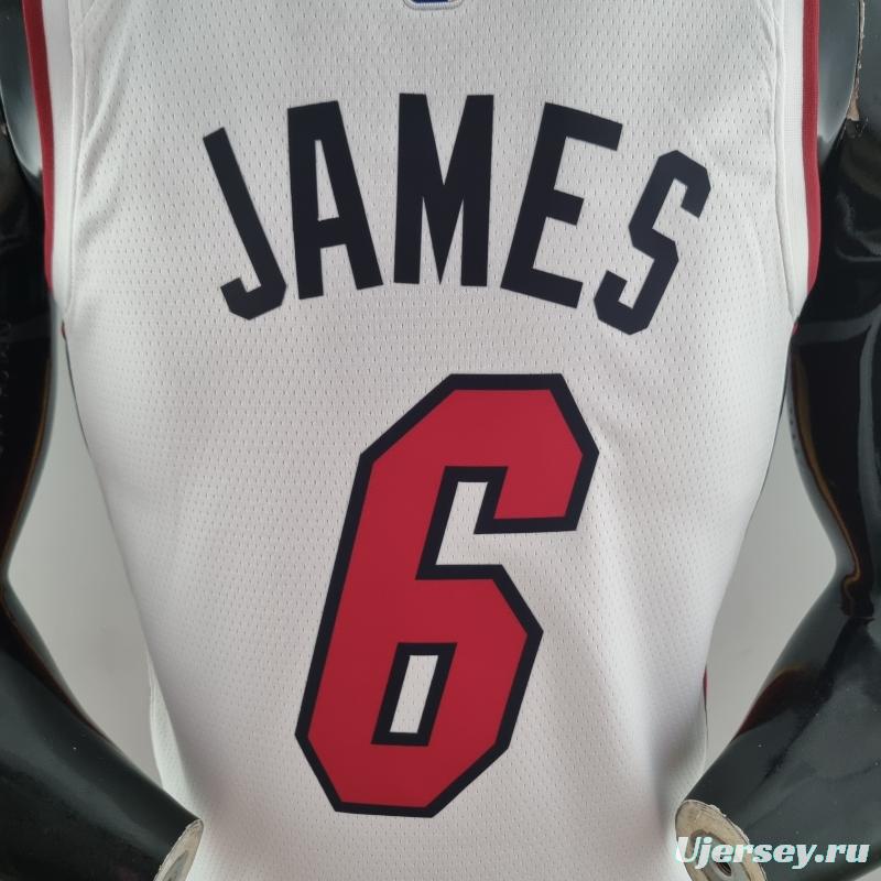 75th Anniversary Miami Heat JAMES #6 White NBA Jersey