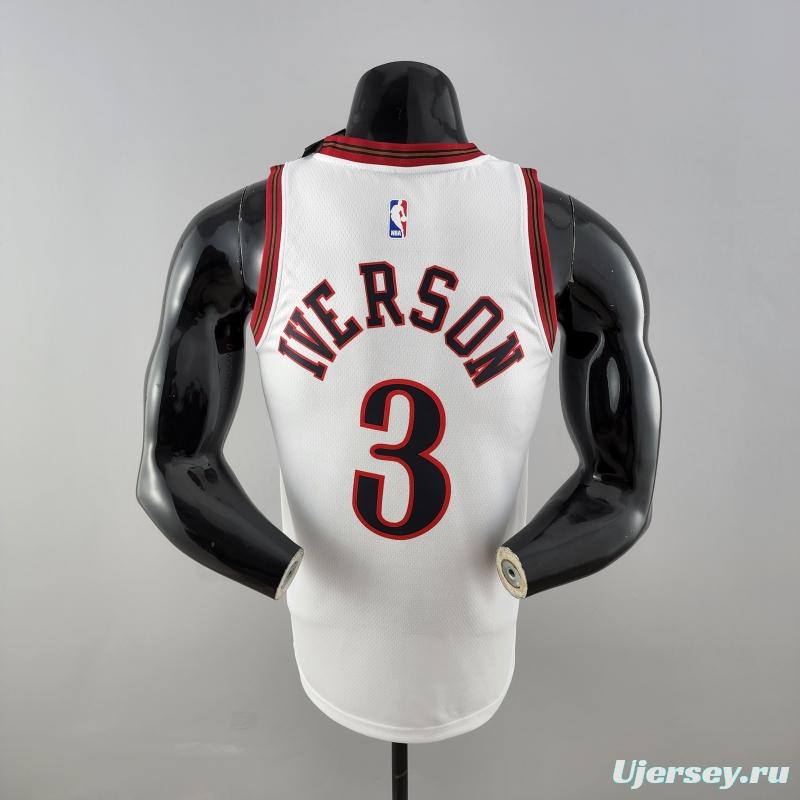 Retro Philadelphia 76ers Iverson #3 Big Meteor White NBA Jersey 