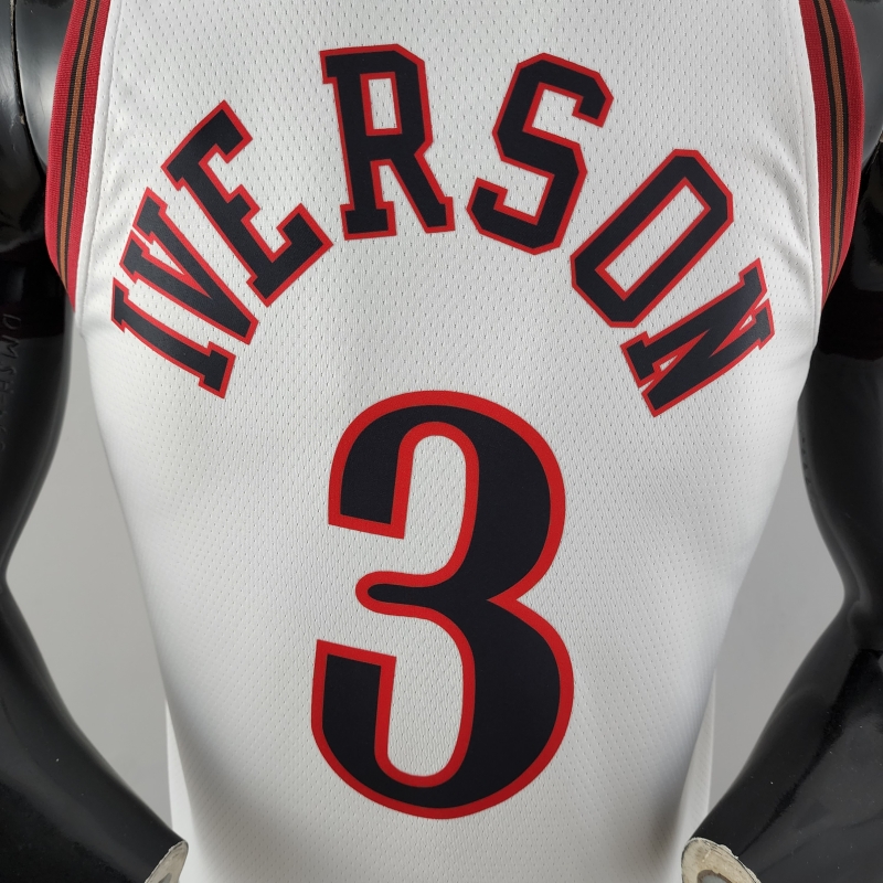 Retro Philadelphia 76ers Iverson #3 Big Meteor White NBA Jersey 