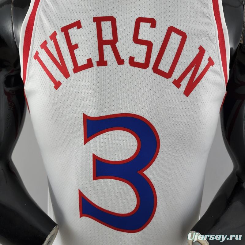 Rookie Philadelphia 76ers Iverson #3 White NBA Jersey 