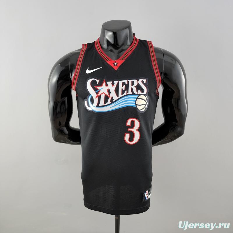 Retro Philadelphia 76ers Iverson #3 Big Meteor Black NBA Jersey 