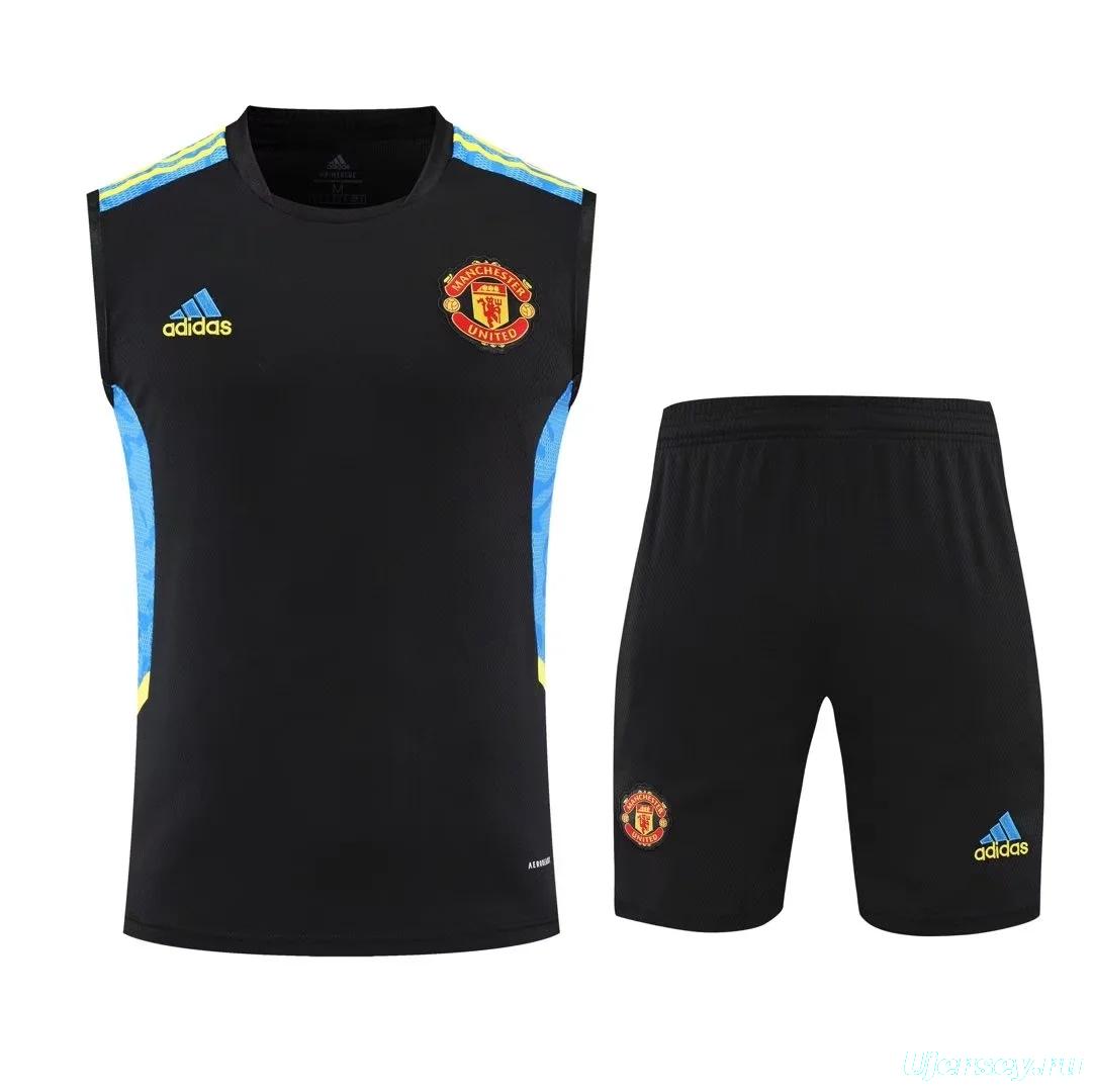 22/23 Manchester United Pre-Training Jersey Black+bule Vest