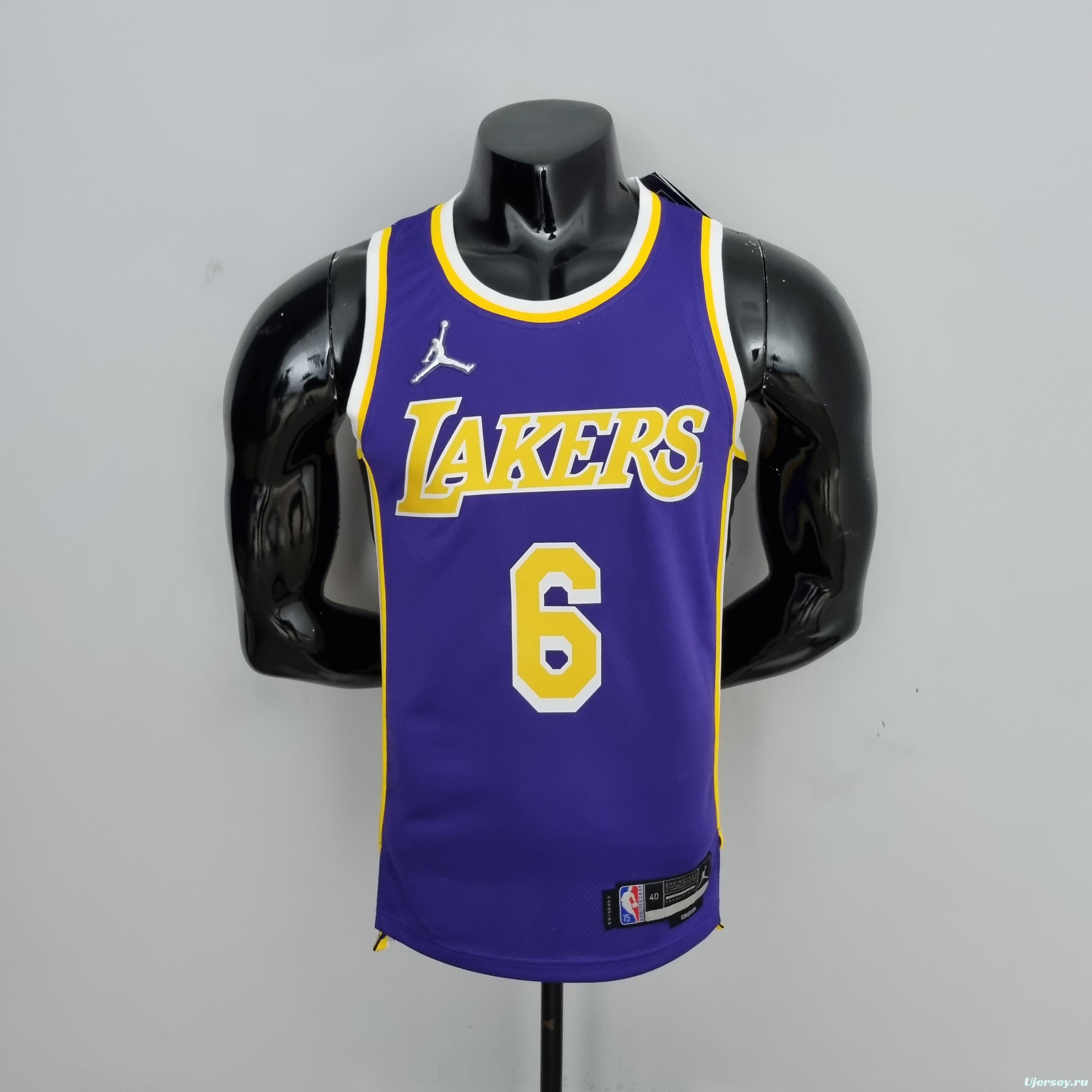 75th Anniversary James #6 Los Angeles Lakers Jordan Purple NBA Jersey