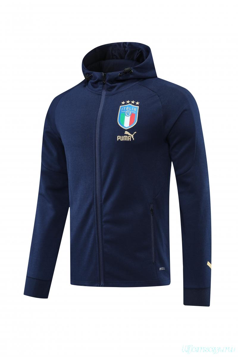 2022 Italy Navy Hooide Full Zipper Jacket+Long Pants