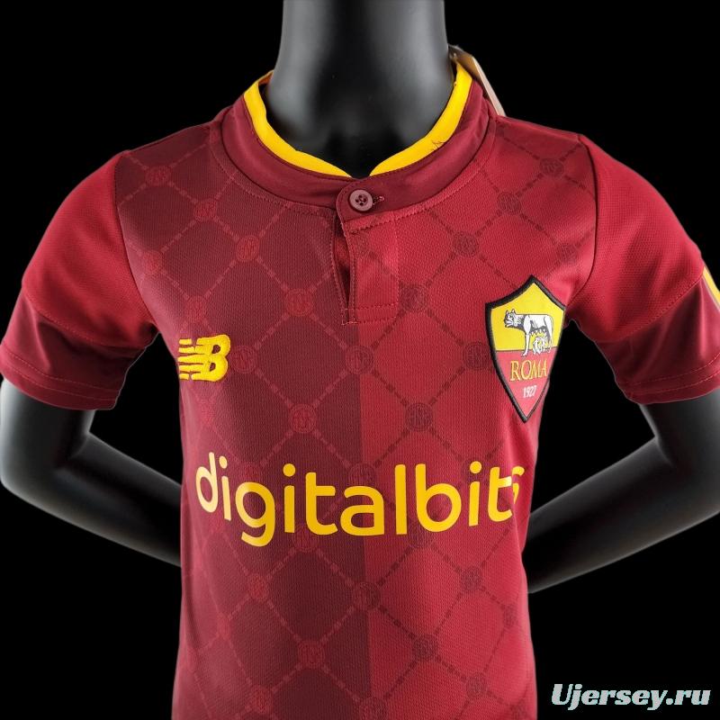 22/23 AS Roma Kids Kit Home Size 16-28 Soccer Jersey