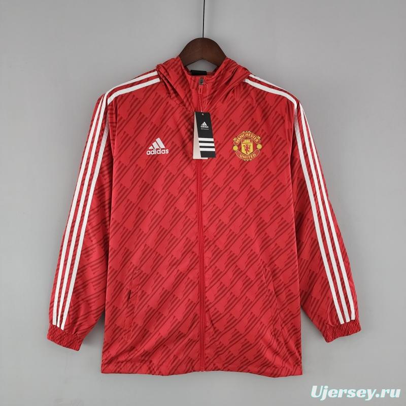 2022 Manchester United Windbreaker Red White Edge