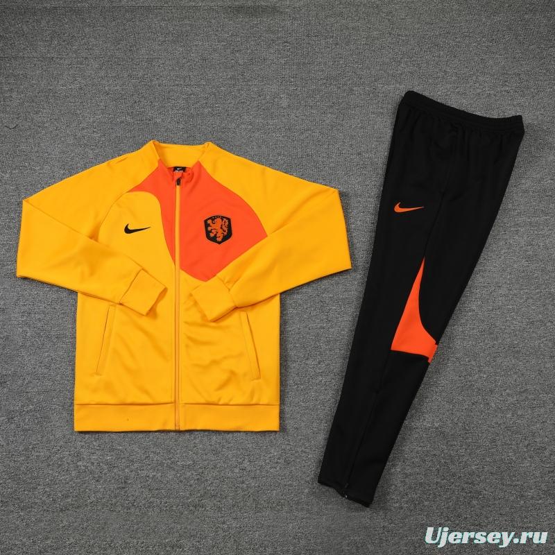 2022 Netherlands Yellow Full Zipper Tracksuit