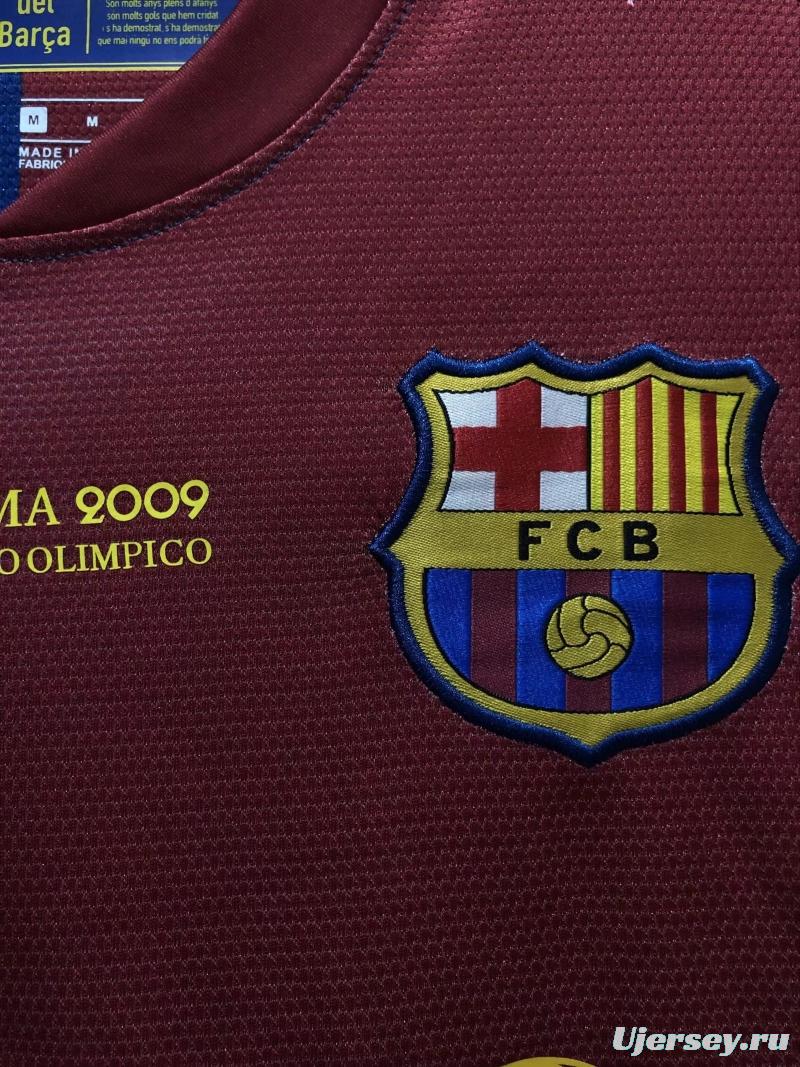 Retro 08/09 Long SLeeve Barcelona Home Champions Version Soccer Jersey