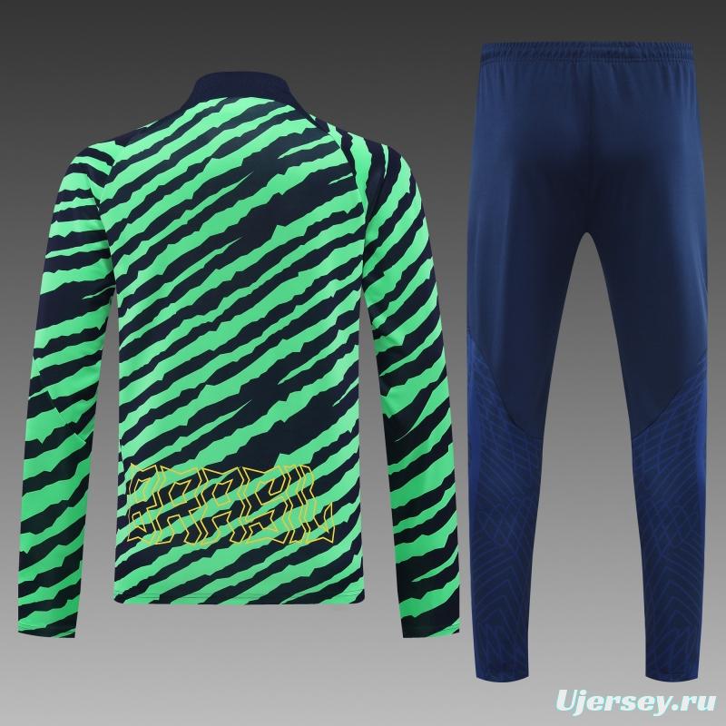 2022 Brazil Green Stripe Half Zipper Tracksuit