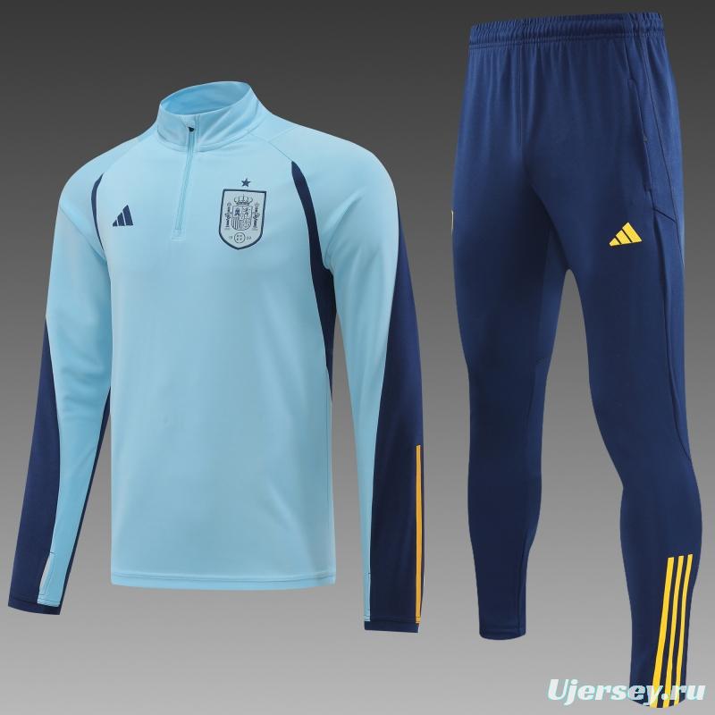 2022 Spain Blue Half Zipper Tracksuit