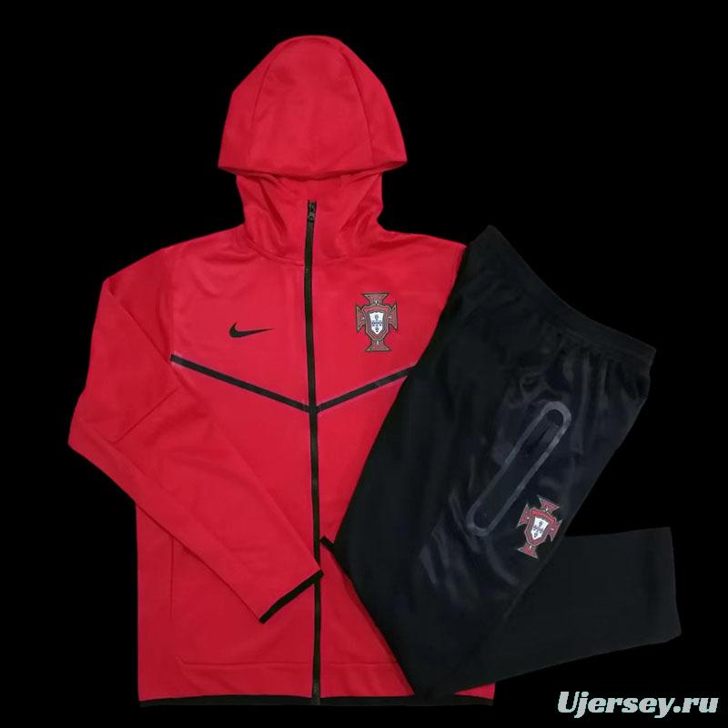 2022 Portugal Red Full Zipper Hoodie Tracksuit