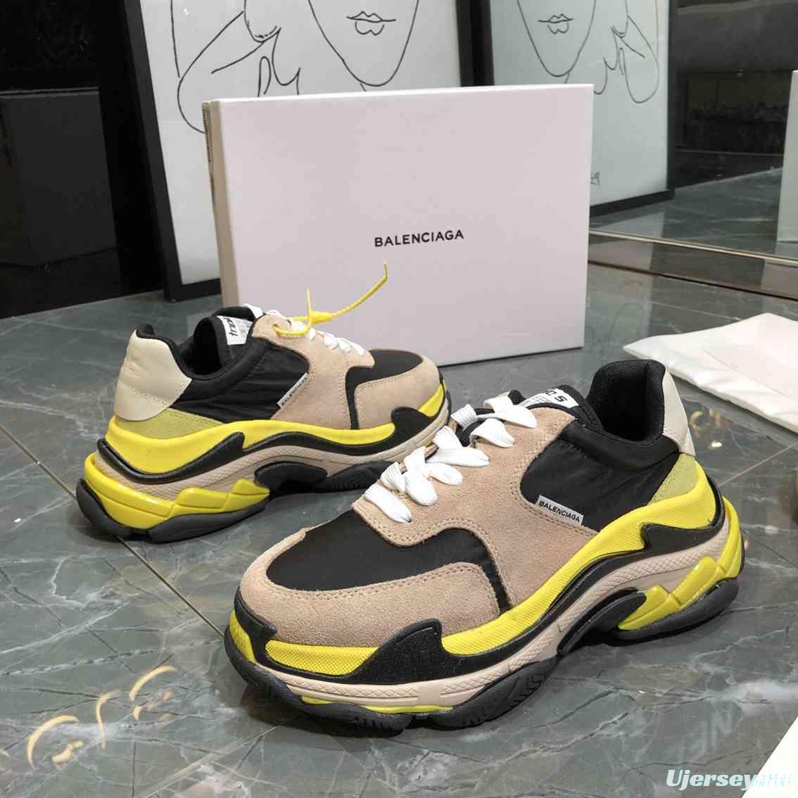 Men/Women Balenciaga Triple S 2.0 Sneaker Black/Brown/Yellow Item 6380340