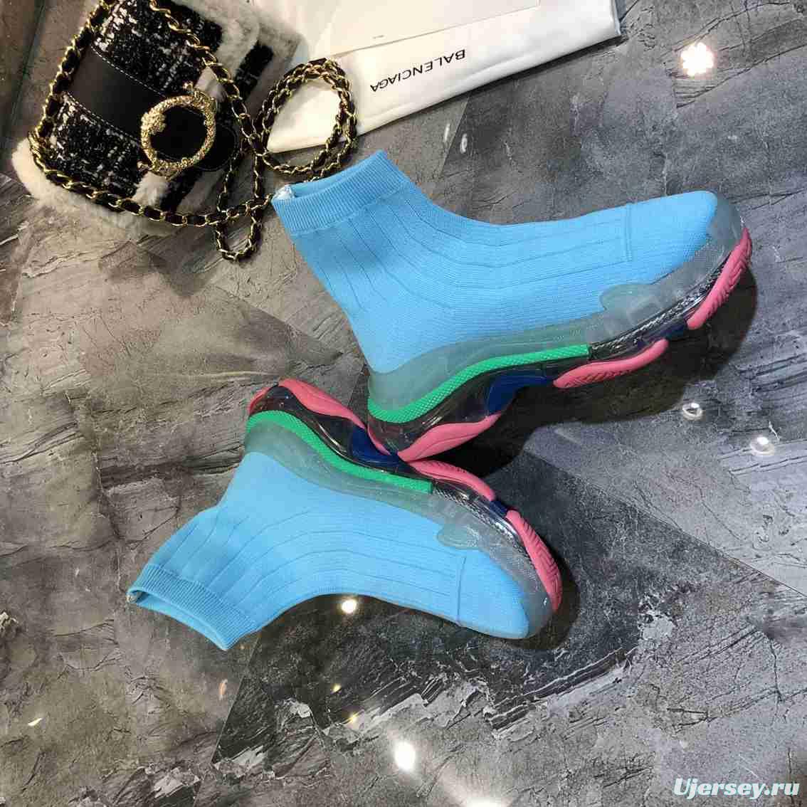 Men/Women Balenciaga Speed Blue Pink Sole Item 6380330