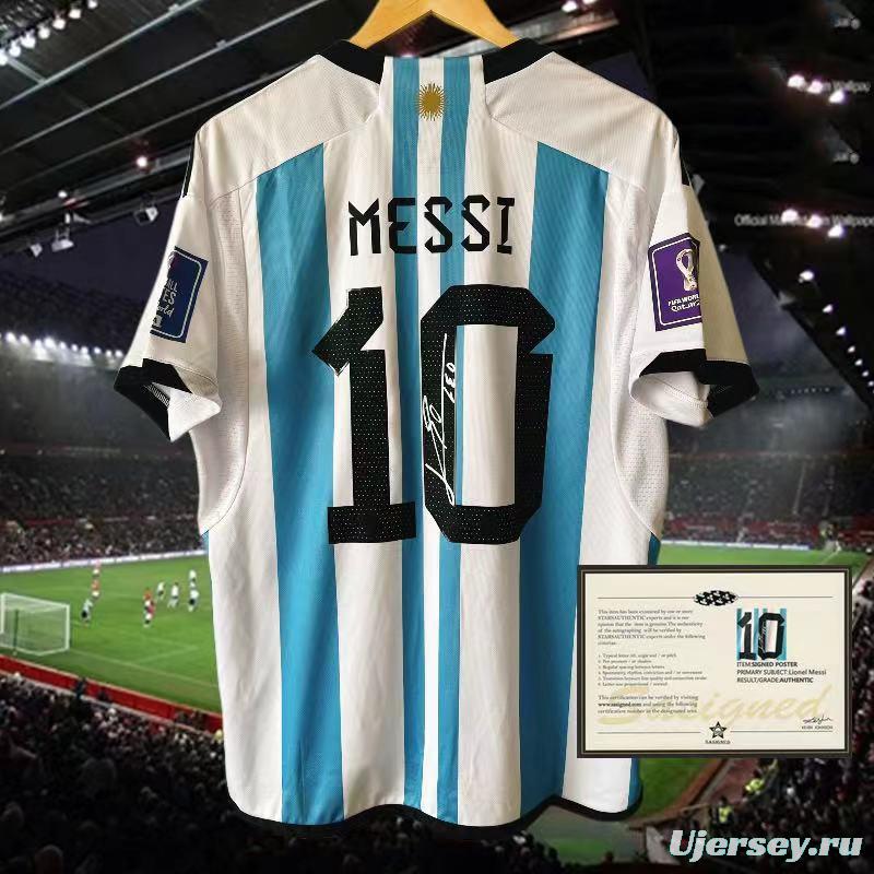 2022 Argentina Home #10 Messi Signed Signature Jersey